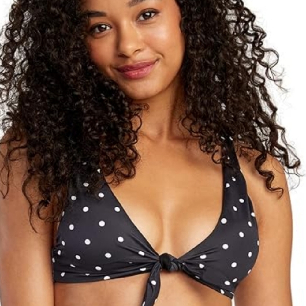 RVCA Standard Front Tie Polka-dot Bikini Swimsuit Top
